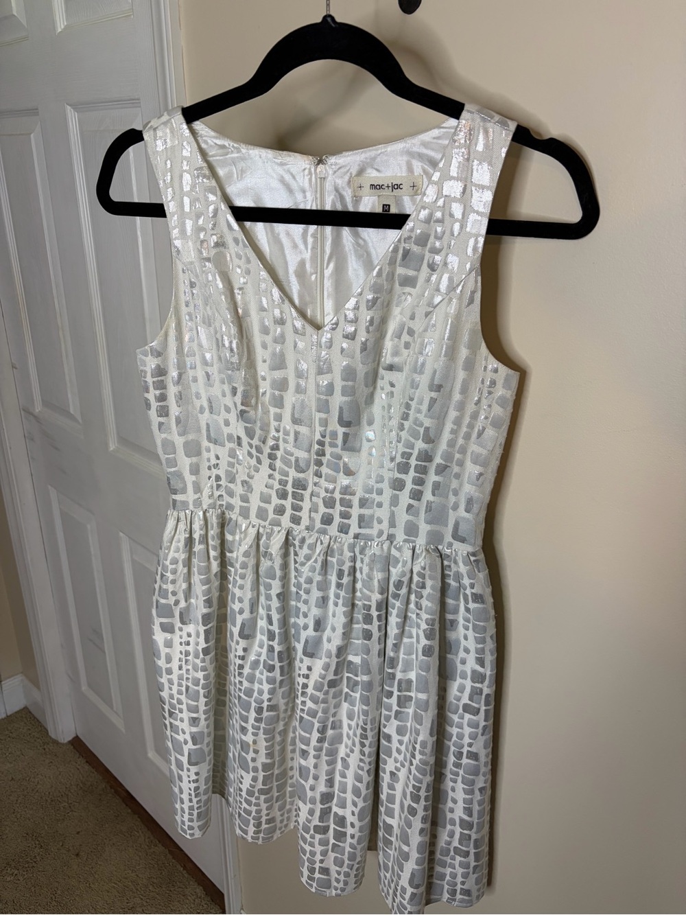 Mac & Jac White Pearlescent Textured Fit & Flare Dress #1362